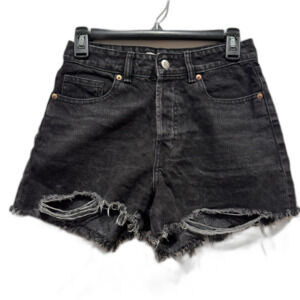 H&M Jean Denim Shorts High Rise Black Wash Cotton Raw Hem Distressed Women sz 4